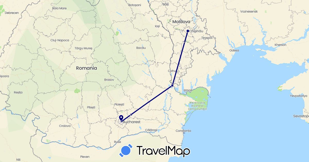 TravelMap itinerary: driving in Moldova, Romania (Europe)